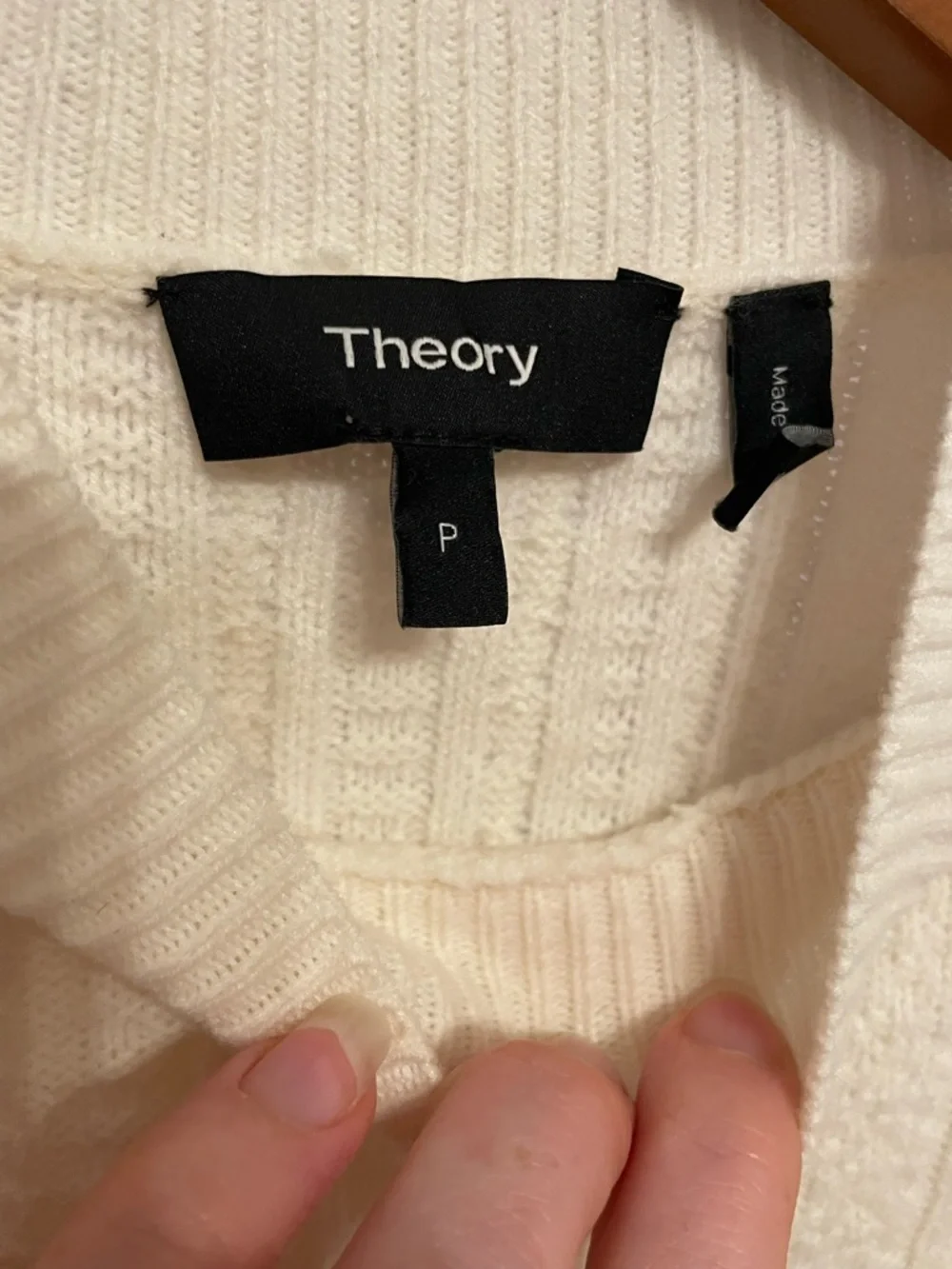 Theory Fribelle Plumose Mock Neck Cable Knit Sweater Petite Cream Wool Size P